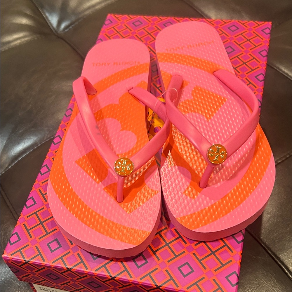 Tory Burch Pink and Orange Flip Flops